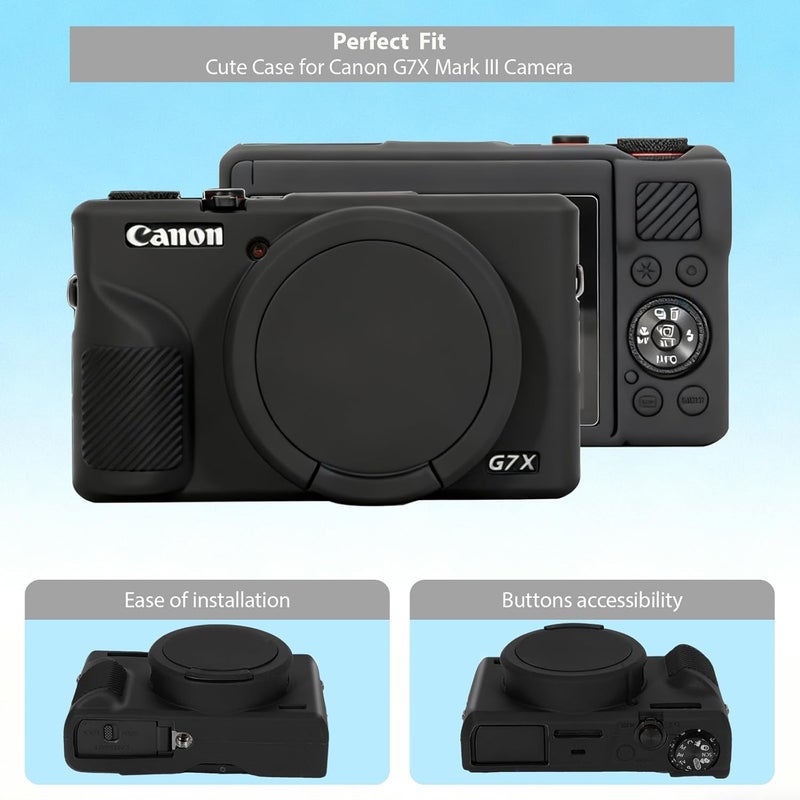 Frevyve Case for Canon G7X Mark III Camera, Soft Silicone Protective Case, Powershot G7X Mark III Sleeve with Removable Lens Cover & Screen Protector Accessories, Slim Fit, Anti-Scratch (Black) - Image 3